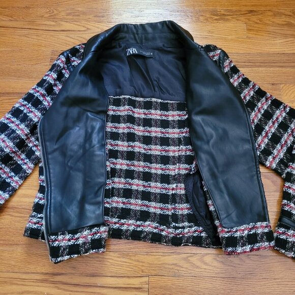 ZARA | Knit Faux Leather Textured Stripe Jacket | Sz. M - Picture 7 of 9